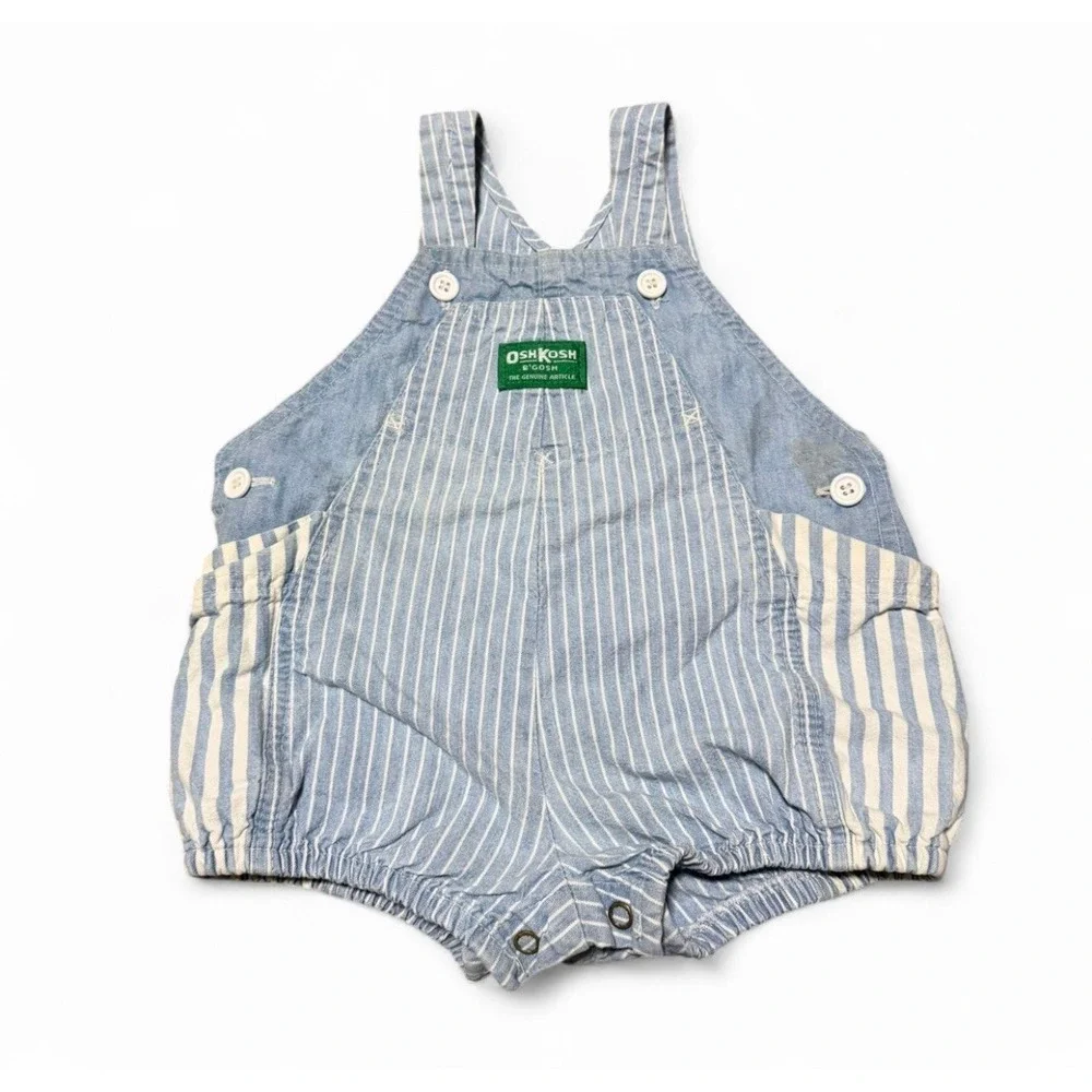Vintage OshKosh B'Gosh Blue White Stripe Bubble Romper Baby Size 24M USA